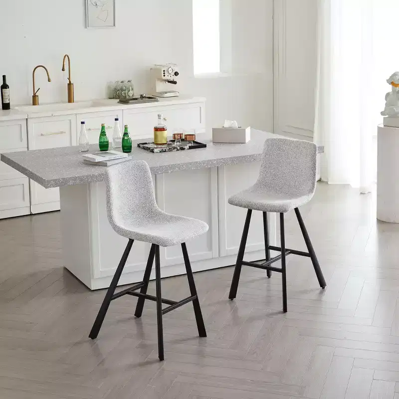 Set of 2 Bar Stools with Curved Backrest and Faux Leather Seat