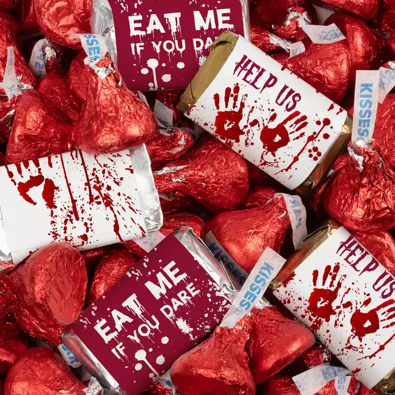 124 Pcs Halloween Candy Party Favors Hershey's Miniatures & Kisses - Bloody