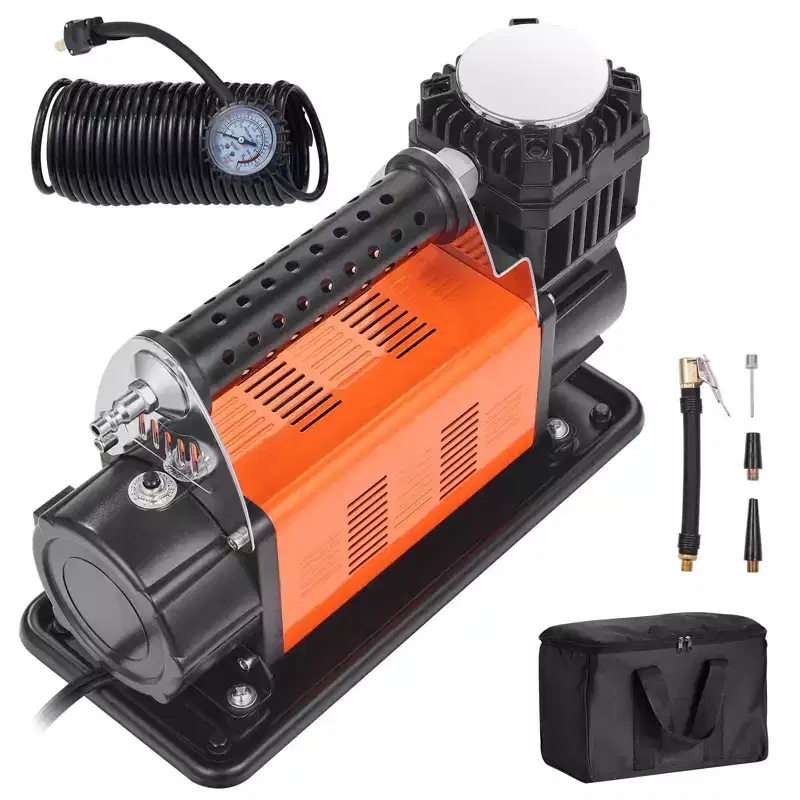 VEVOR 12V Portable Tire Inflator, 7.06CFM Heavy Duty Air Compressor, 150PSI Offroad Air Pump - Include 6.5FT Power Cord, 26FT Air Hose ,Orange&Black