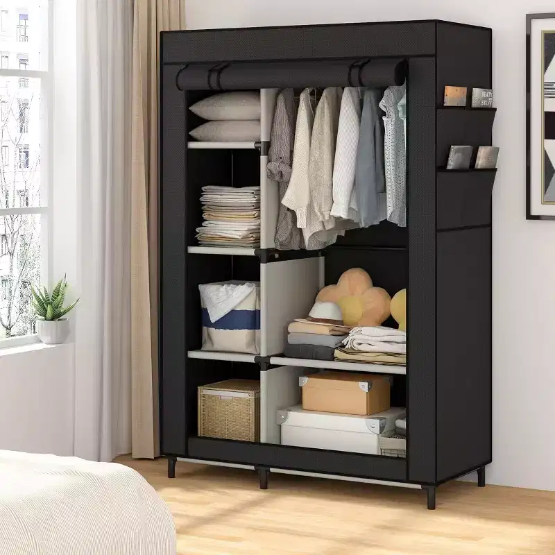 NAYSAYE Portable Closet Organizer and Wardrobe with 6 Shelves and Hanging Rod Non Woven Fabric Cover with 4 Side Pockets, 40*18*64.5