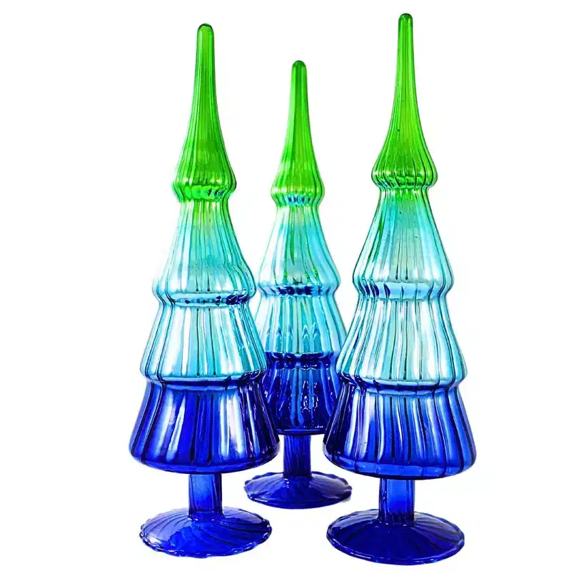 Cody Foster 13.0 Inch Blue Hue Gradient Trees Set Of 3 Christmas Tree Ornament Set , Christmas Decor Christmas Village Decorate (3PC)