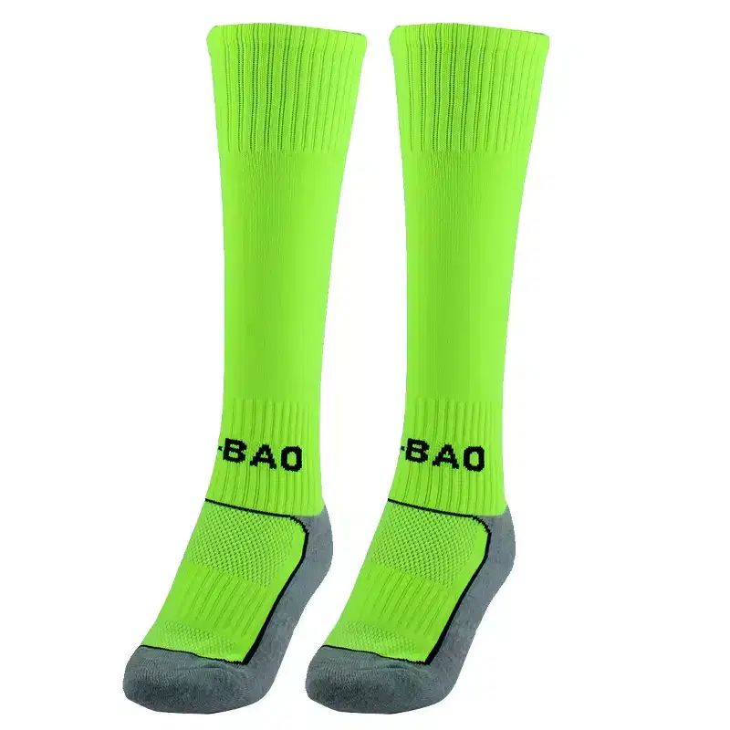 Unique Bargains R-BAO Authorized Cotton Blends Breathable Outdoor Sports Soccer Football Long Socks Fluorescent Green 1 Pair