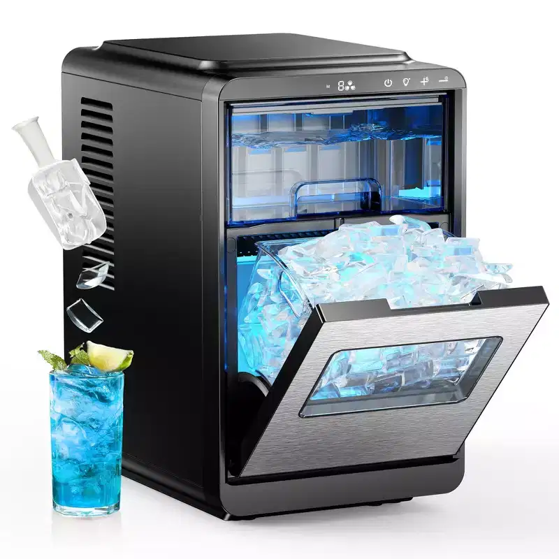 EUHOMY 30 Lbs.Crescent Ice Maker, Ready in 12Mins, 3 ice sizes, Day/Night Mode, Auto Deep Cleaning, Black