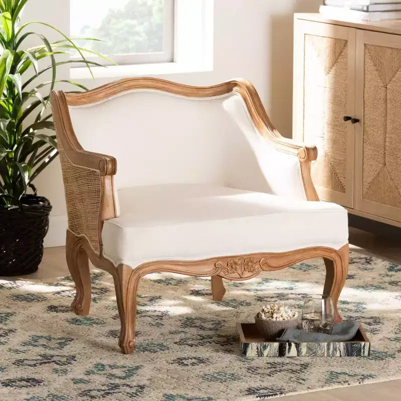 French-Inspired Accent Chair �C Bayur Wood, Rattan, Foam Padded, No Assembly