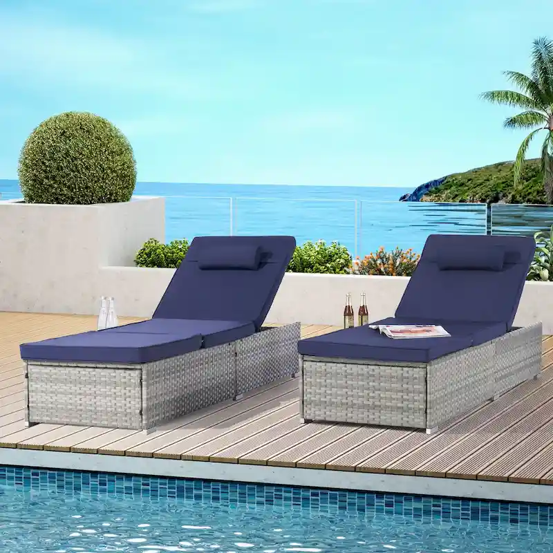Outdoor Patio Chaise Lounge Chair,Lying in bed with PE Rattan and Steel Frame, PE Wickers