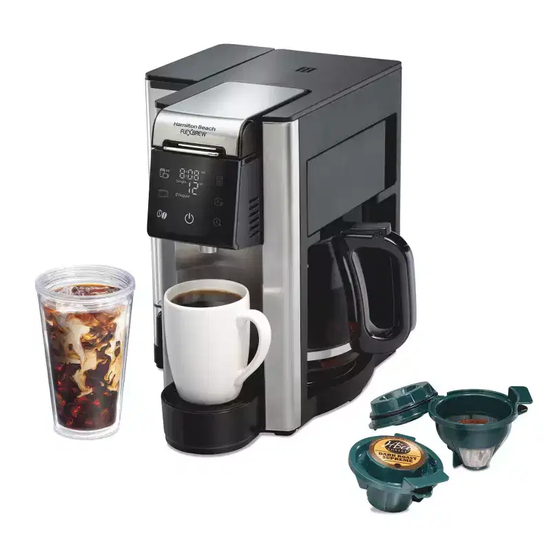 Hamilton Beach 12c FlexBrew 5 in 1 Drip Coffee Maker Black: 12 Cup Programmable & Single Serve, 1200W, Ground & Capsule Use