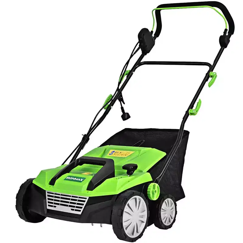 IronMax13Amp Corded Scarifier 15'' Electric Lawn Dethatcher w/50L Collection Bag
