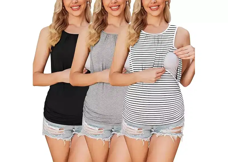 Ekouaer Women's Nursing Tank Tops for Breastfeeding 3 Packs Maternity Shirts Double Layer Pregnancy Clothes