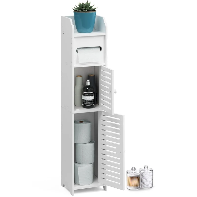 Bathroom Storage Organizer - Floor Standing Tall Cabinet for Toilet Paper, Towel & Other Bathroom Storage Accessories