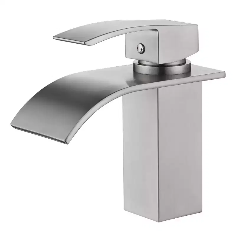 SUMERAIN Modern Bathroom Sink Faucet, Waterfall Spout Single Handle Lavatory Faucet Brushed Nickel