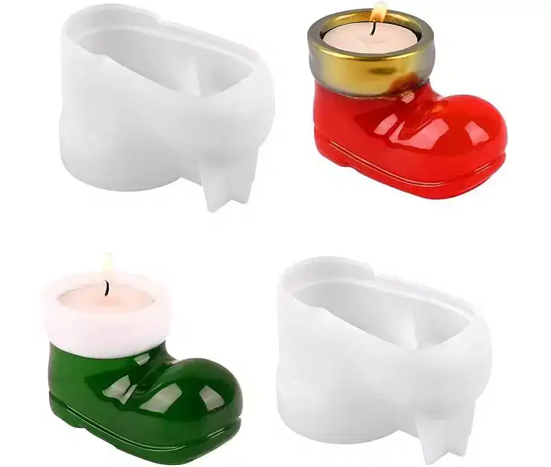 JDICTION Christmas Boot Silicone Mold Set - 2Pcs Tealight Holder For Resin Casting, Cement, Plaster DIY Craft Winter Home Decor