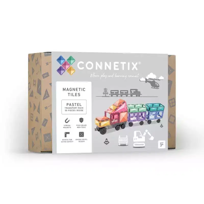 CONNETIX Magnetic Tiles Pastel Transport Pack Building Blocks 50pc: Educational Creative Thinking Set