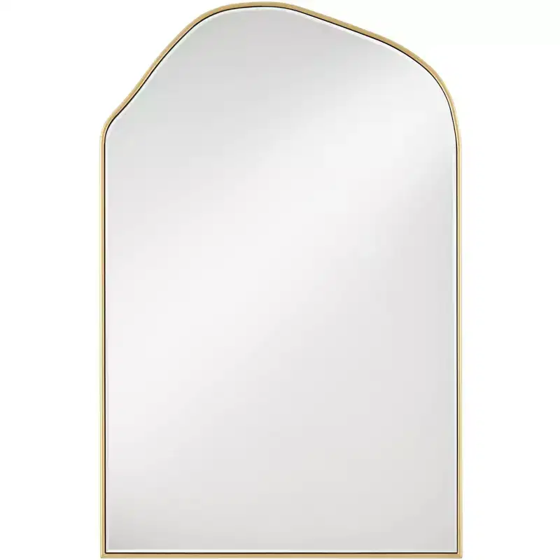 Arch Top Vanity Wall Mirror &ndash; Beveled Glass, Gold Wood Frame, 26" Wide