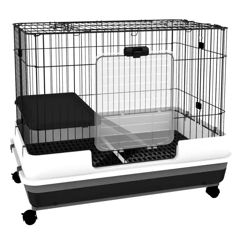 PawHut 2-Level Small Animal Cage Rabbit Hutch with Wheels, Removable Tray, Platform and Ramp for Bunny, Chinchillas