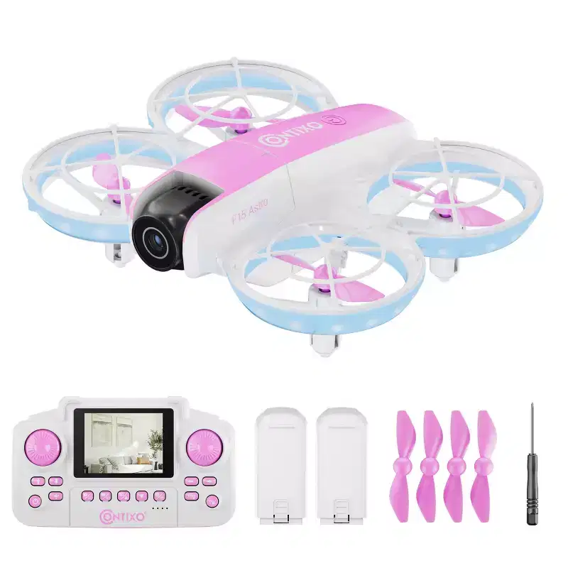 Contixo F15 Astro Kids Drone, HD Camera, 2.4 Screen Remote, Auto Hover, 2 Batteries, RGB Light 3D Flip Drones Toys Gift for Boys Girls- Pink
