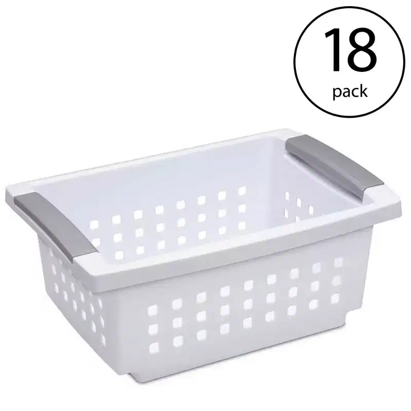 Sterilite Small White Stacking Basket with Titanium Accents (18 Pack) 16608006