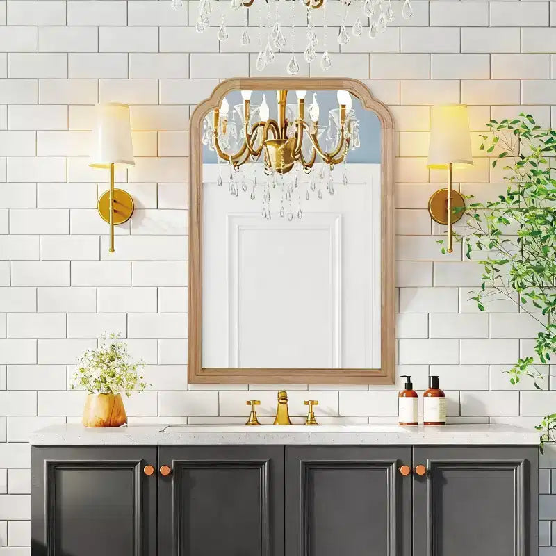 Modern Rounded Edges Decorative Wall Mirror, Solid Wood Frame