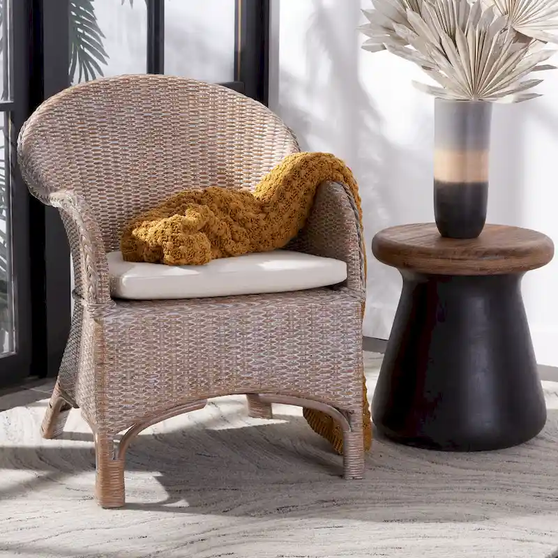 Rattan Accent Chair with Cushion | Boho Style | 22"W x 26.8"L x 33.5"H