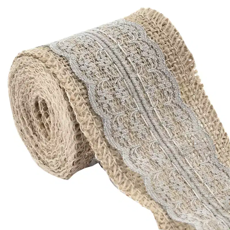 Unique Bargains Burlap Strap Art Crafts Lace Ribbon Roll Trim Edge Gray 2.2 Yards