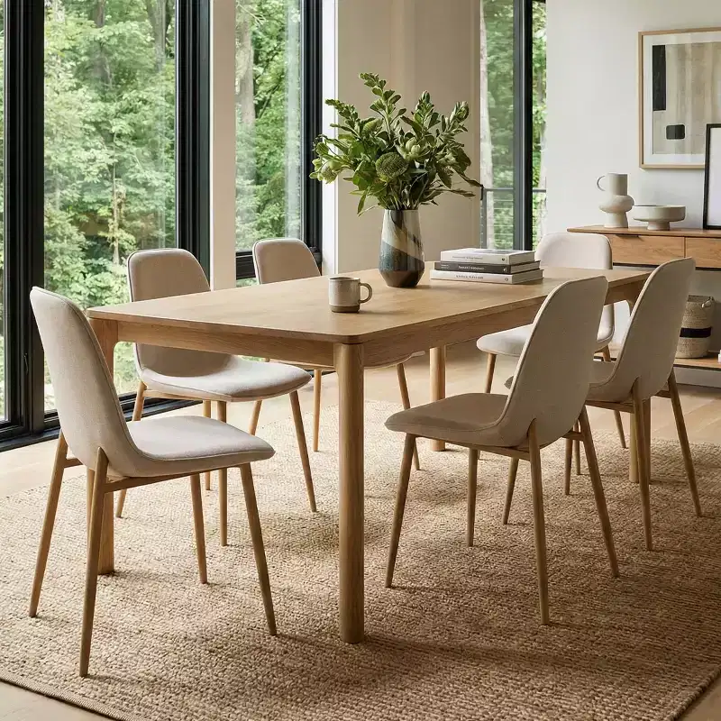 Modern Upholstered Dining Chairs Set of 6, Fabric Kitchen Chairs with Wood-Grain Metal Legs for Dining Room or Breakfast Nook
