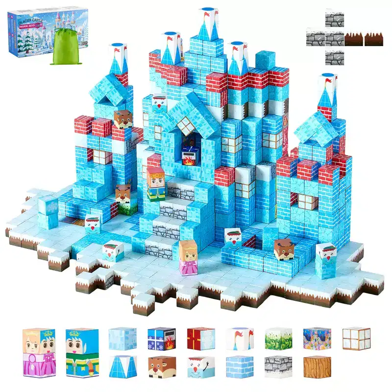VEVOR Magnetic Blocks, 150 PCS Glacier Castle Set, Magnetic Building Cubes for Kids, STEM Montessori Sensory Toys for Christmas Birthday Gift, Blue