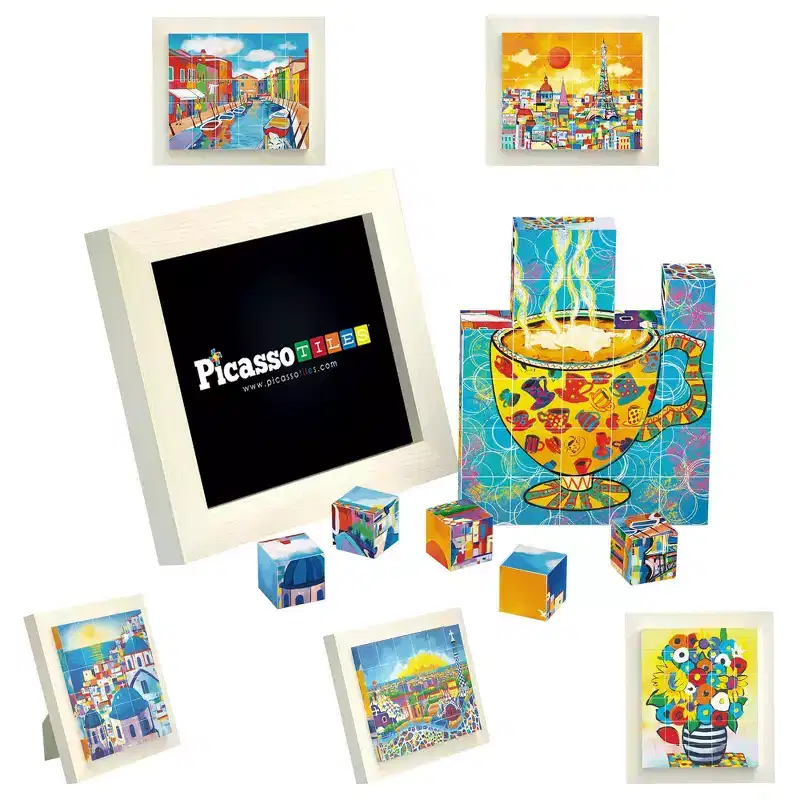 PICASSO-TILES 6-in-1 Magnetic Puzzle Cubes 30PCS, World Famous Painting Building Blocks, Spain, Paris, Greece & More, Educational Art Toy for Kids