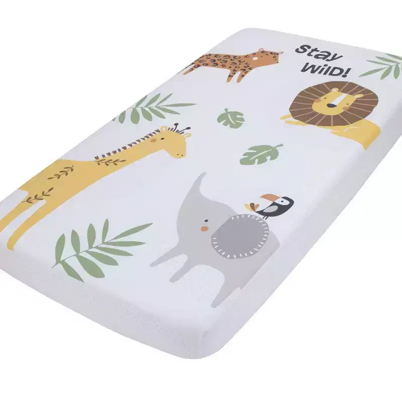 NoJo Jungle Trails Engineered Crib Sheet: Cotton, Fitted, Standard Size, Jungle Animal Pattern, Microfiber Construction