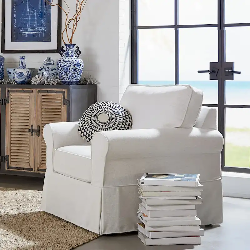 Arm Chair with Removable Washable Slip Cover &ndash; Solid Wood Frame, 3 Colors