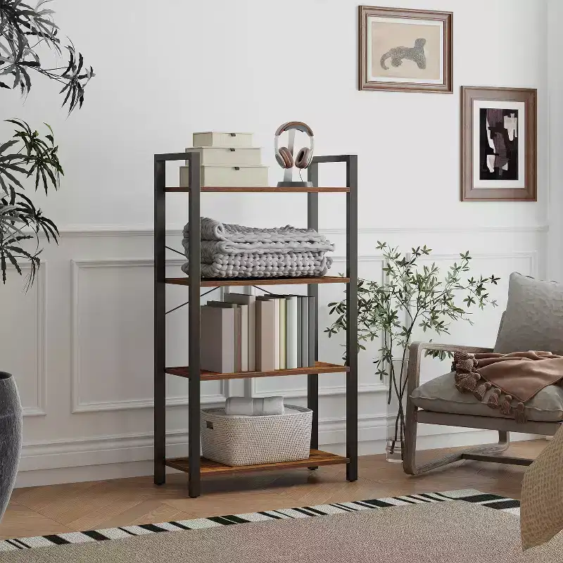 4-Tier Bookshelf, Industrial Style Bookcase with Steel Frame for Living Room, Home Office, Study - 11.8 x 25.9 x 47.2 Inches