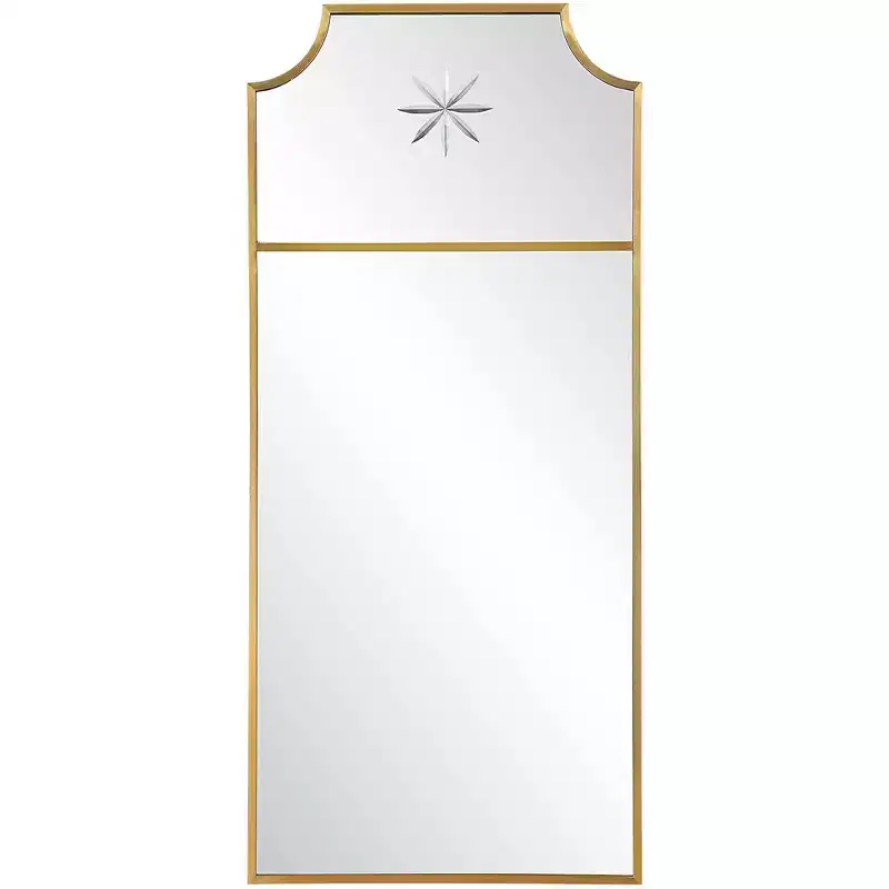 Uttermost Rectangular Vanity Decorative Wall Mirror Curved Corner Satin Brushed Brass Frame 18 Wide Bathroom Bedroom Living Room