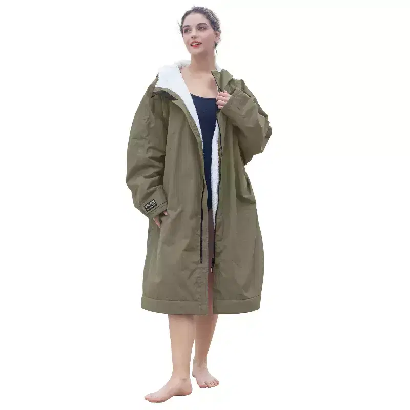 Catalonia Waterproof Swim Parka Fleece Plush Lined Swimming Jacket Windproof Swim Robe Warm Fuzzy Swim Cape for Women Men Youth Cozy Gift