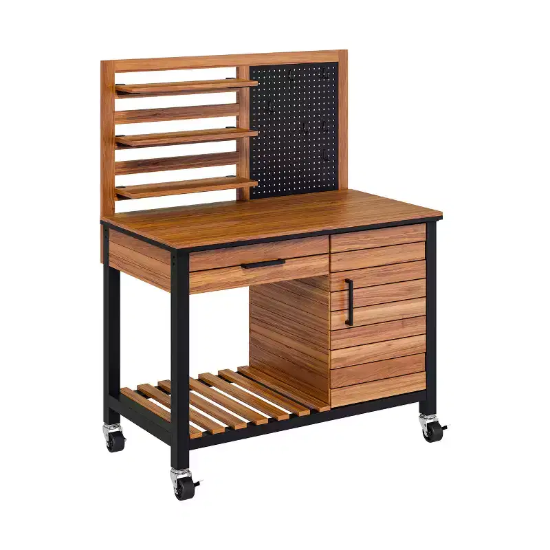 Seville Classics HOME Outdoor Acacia Wood Mobile Potting Bench, 48 W x 25 D x 60 H