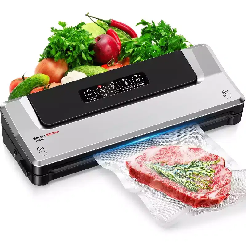 Bonsenkitchen Multi-Functional Compact Food Vacuum Sealer with 5 Vacuum Bags & Accessory Hose, Globefish Technology for High-Speed Continuous Working