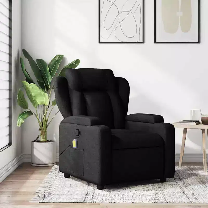 Massage Recliner Chair with Adjustable Armrests - Black Fabric