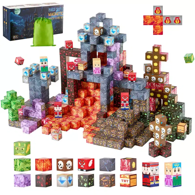 VEVOR Magnetic Blocks, 150 PCS Dark Castle Set, Magnetic Building Cubes for Kids, STEM Montessori Sensory Toys, Multicolored