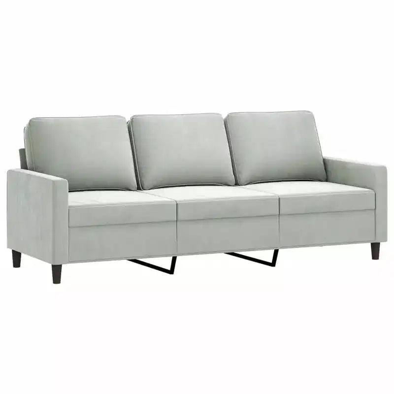 3-Seater Velvet Sofa - Light Gray Modern Couch with Comfortable Padding and Stable Metal Frame for Living Room or Lounge Area