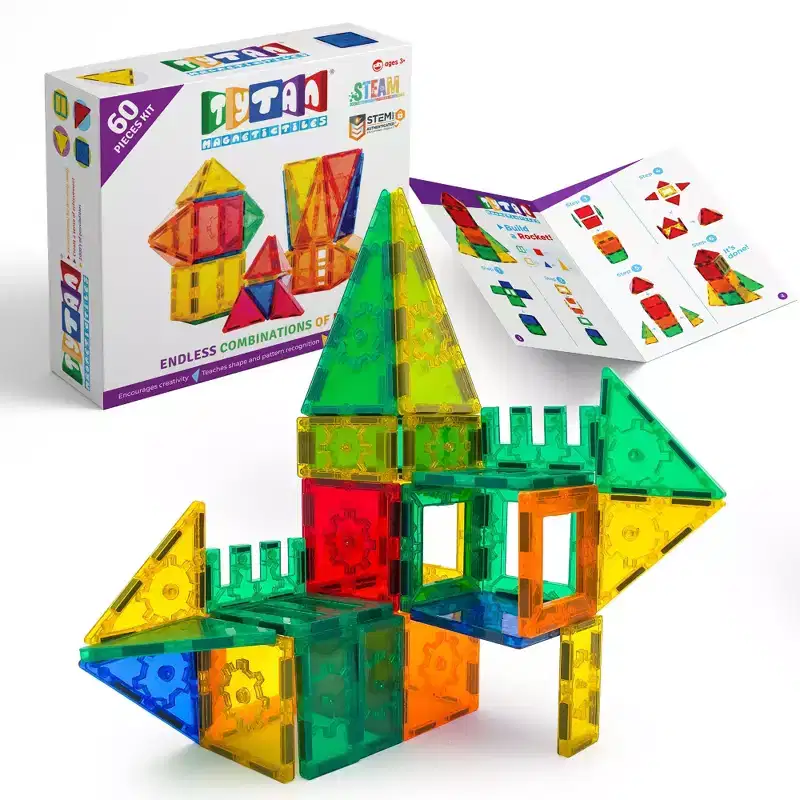 Tytan Magnetic Tiles - 60pc: Educational Focus on Creative Thinking, Includes Building Components