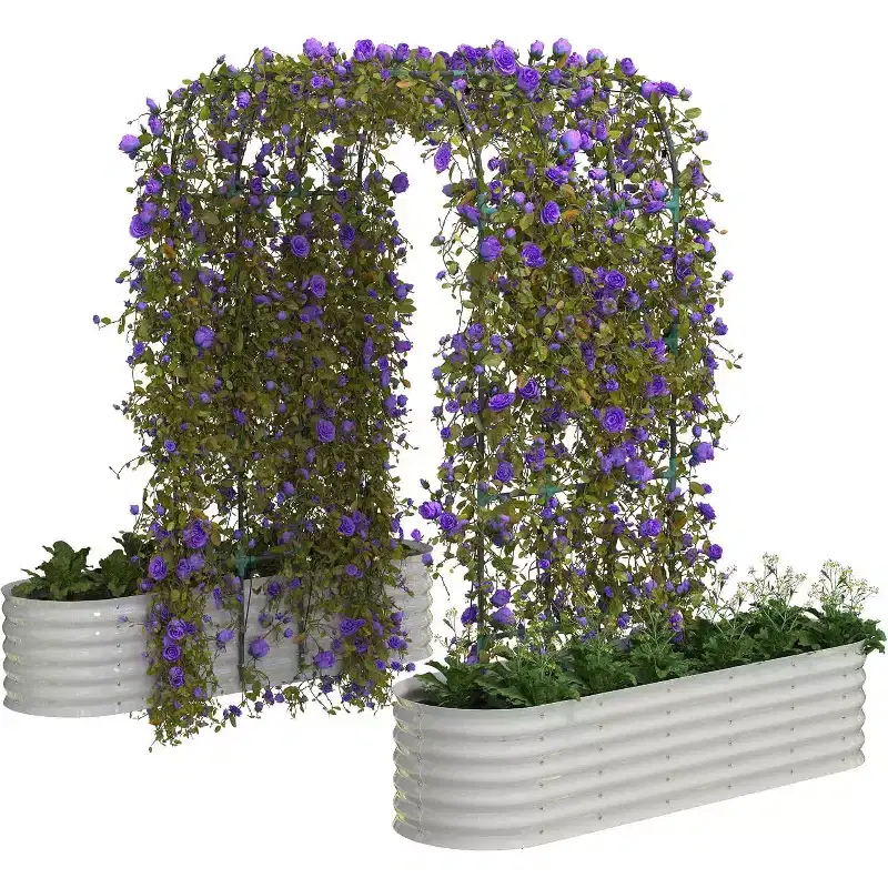 2PC Expandable Arch Trellis Kit - 95 Metal Raised Beds with Netting - Rust-Proof Vertical Garden System