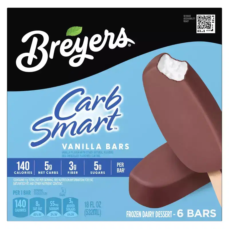Breyers Carb Smart Chocolate Coated Vanilla Bars Frozen Dairy Dessert - 6pk/18floz