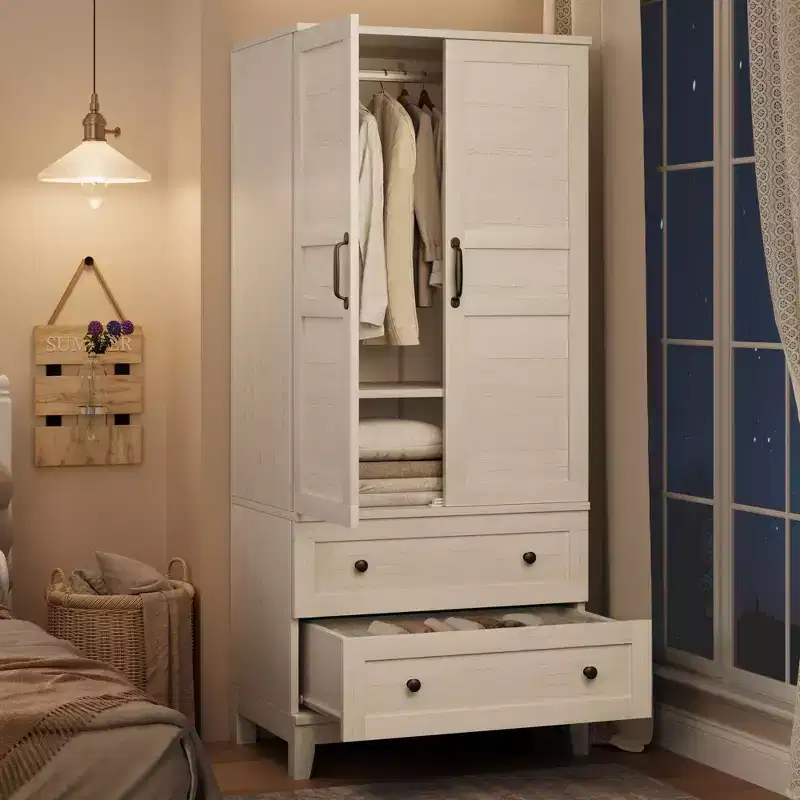 Armoire Wardrobe Closet with 2 Drawers & Hanging Rod &ndash; 72" Tall Wooden Cabinet with Doors