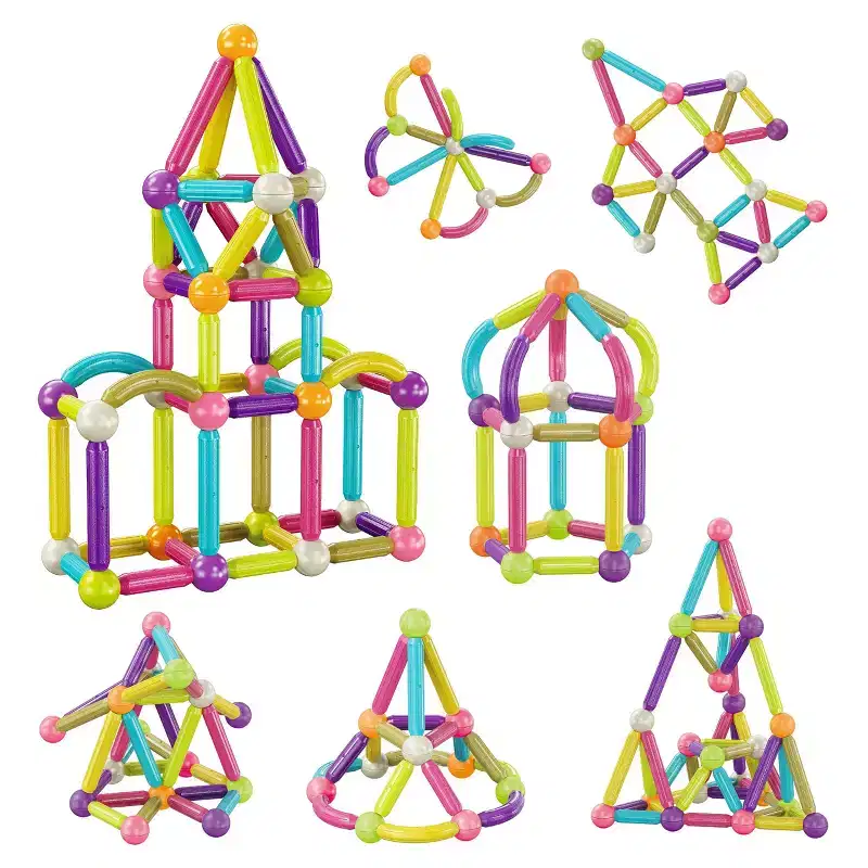 PICASSO-TILES Magnetic Building Stick Block Construction Set with Storage Bin, 50PCS Colorful 3D STEM Toy Blocks, Educational Puzzle for Kids
