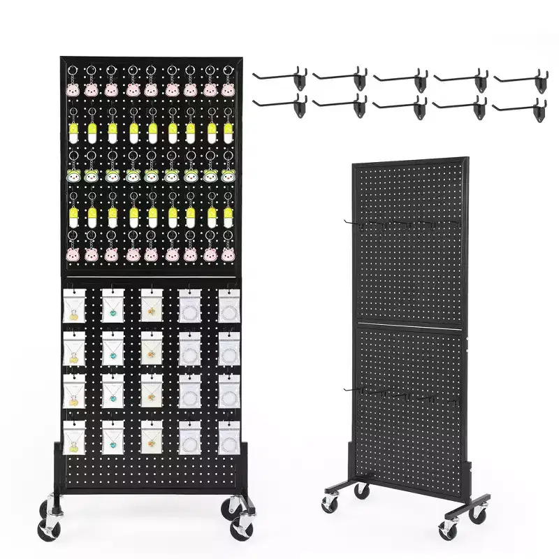 COZONY 2'5' Standing Pegboard Display Rack with 10 Hooks, Heavy-Duty Metal Floor Peg Board with T-Base for Retail, Craft Shows, Tool Shops