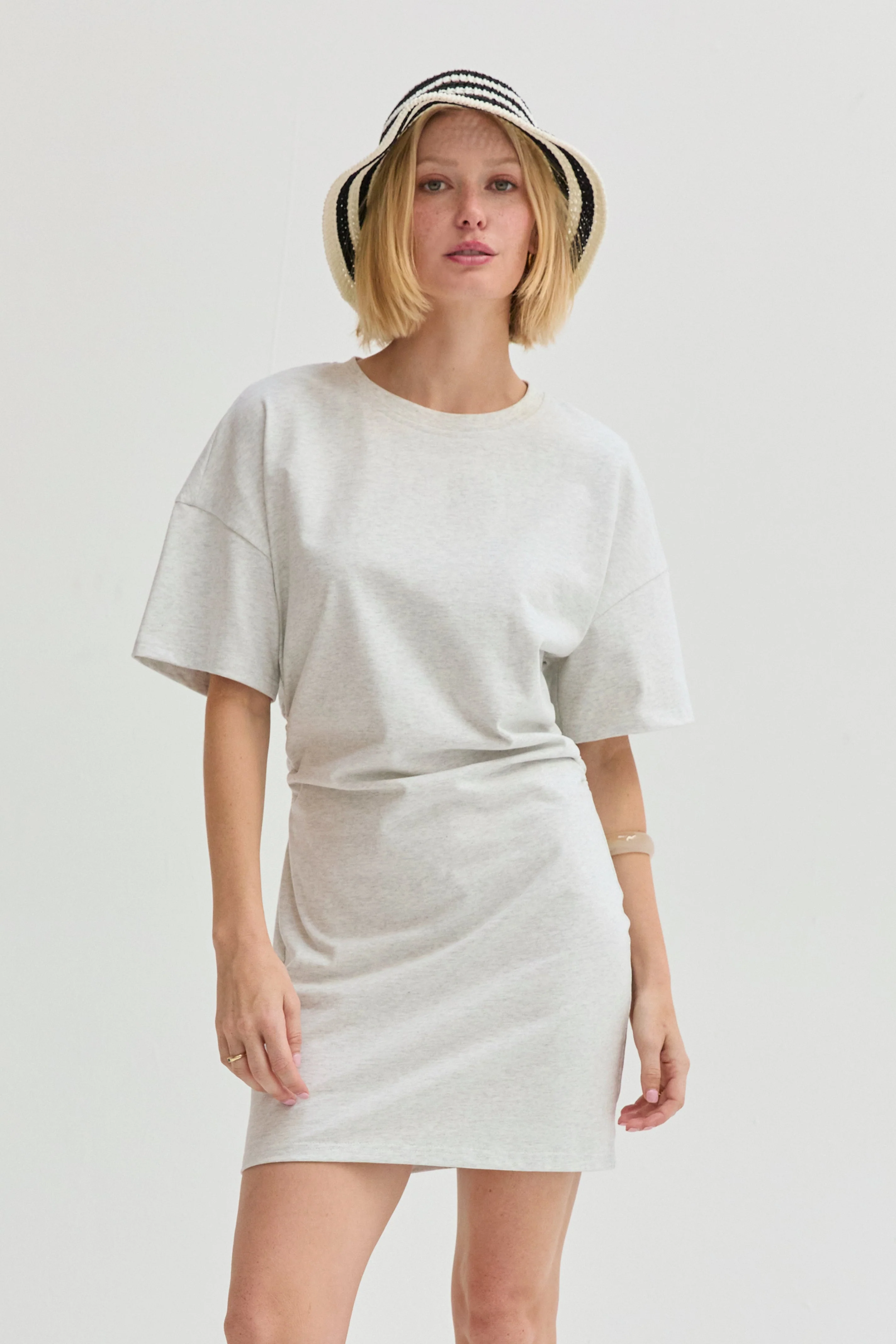 Elbow Sleeve Ruched T-Shirt Mini Dress