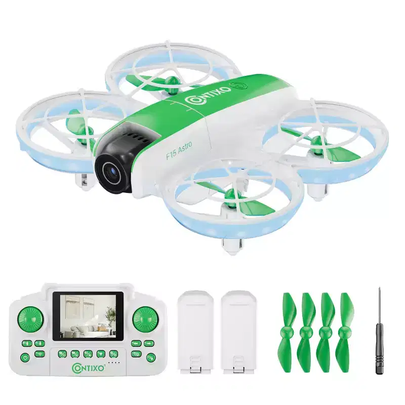 Contixo F15 Astro Kids Drone, HD Camera, 2.4 Screen Remote, Auto Hover, 2 Batteries, RGB Light 3D Flip Drones Toys Gift for Boys Girls- Green