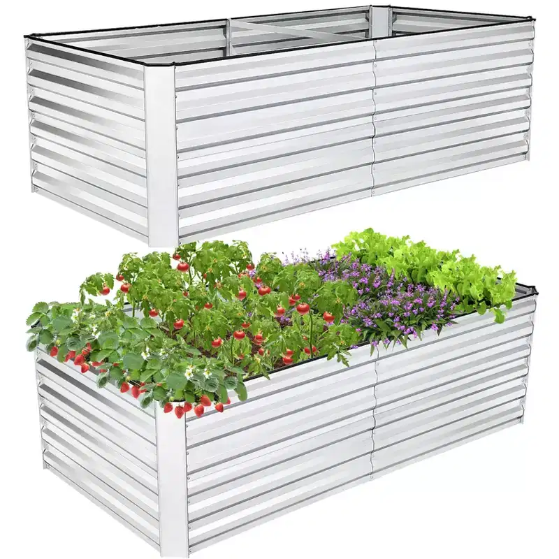 KRISRATE Large Raised Garden Bed Kit 96x48x24 - Galvanized Steel Metal Planter Box for Outdoor Vegetable Flower Gardening, Raised Beds for Plants