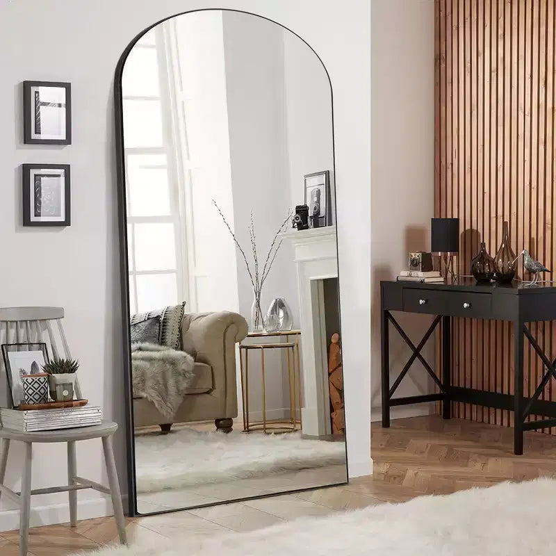 71x31" Large Arched Full Length Floor Mirror - Black Framed, Shatterproof
