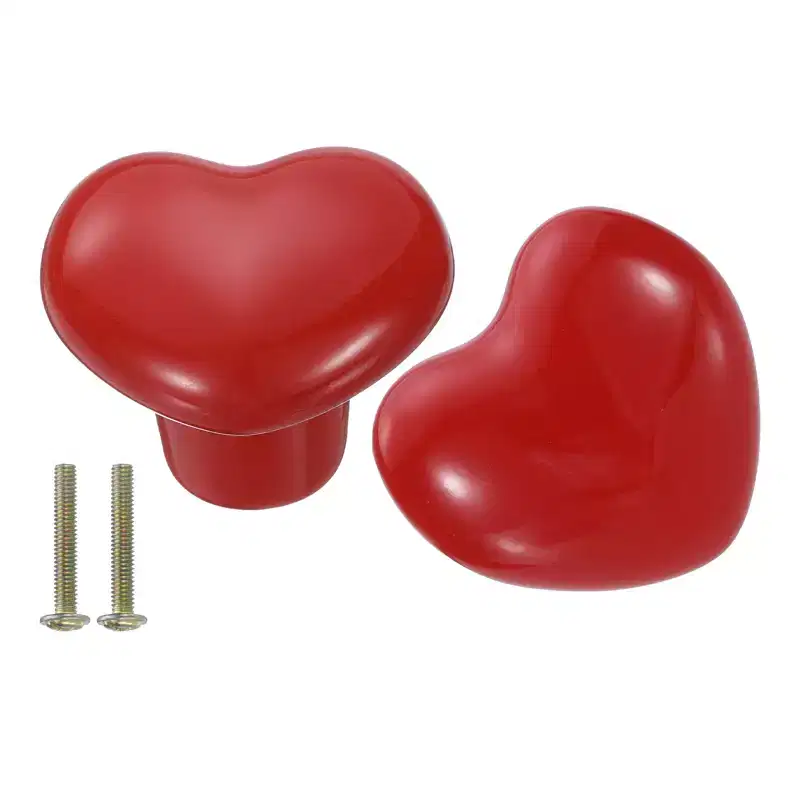 Unique Bargains Heart-Shaped Ceramic Drawer Knobs with Screw for Cupboard Wardrobe 2 Pcs