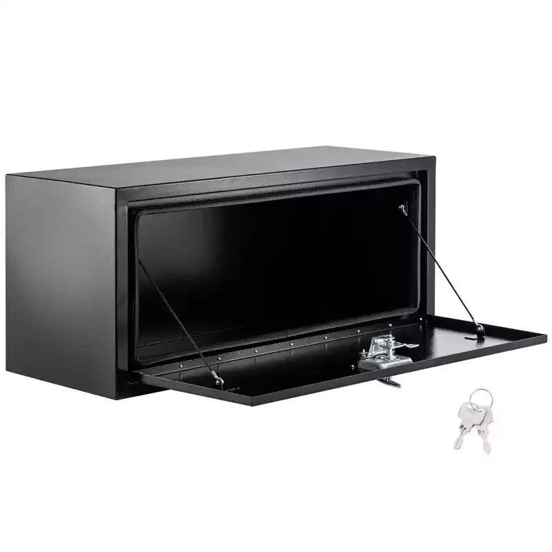 Black Steel Bottom Lockable Toolbox, Steel Heavy-duty Chassis Waterproof Toolbox, Tool Storage Box, 24 mm Long, 14 mm Wide, 16 mm High, Black