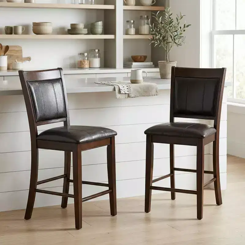 Farmhouse 25" Wood & Faux Leather Counter Height Bar Stool