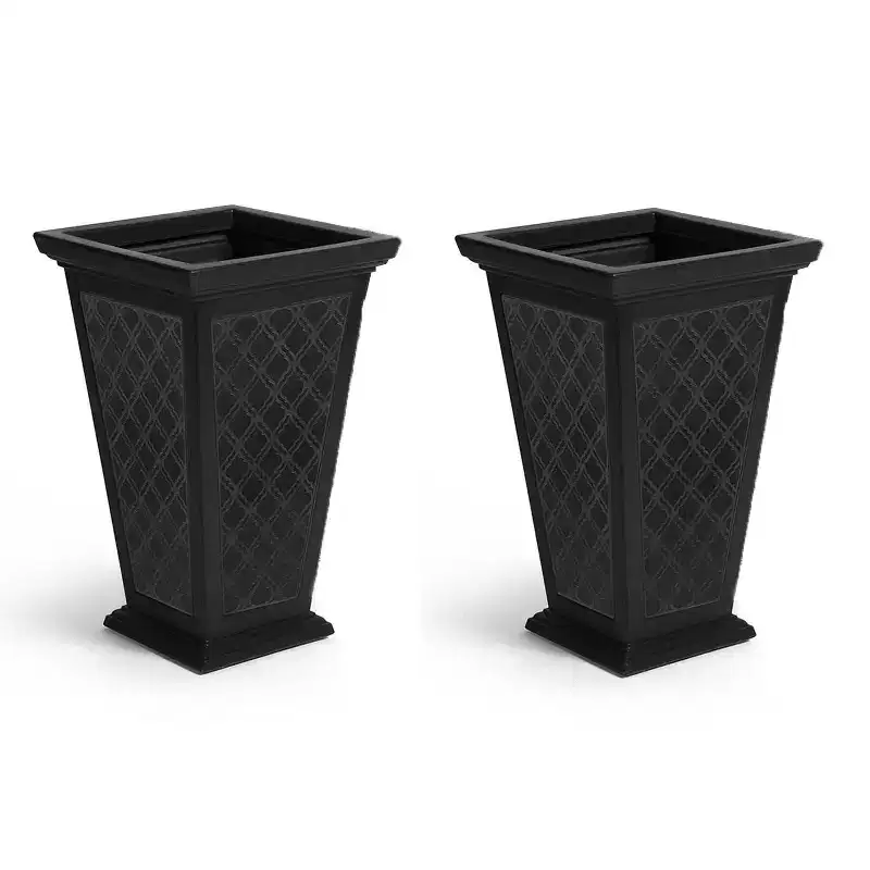 FCMP Outdoor Resin 24 Tall Indoor/Outdoor Self-Watering Pedestal Taper Planter for Potted Plants & Flowers